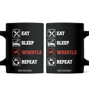 Eat Sleep Wrestle Repeat Coffee Mug Funny Wrestling Gym TS10 Black Print Your Wear