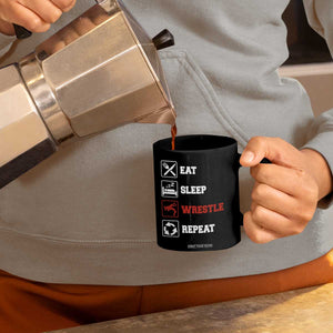 Eat Sleep Wrestle Repeat Coffee Mug Funny Wrestling Gym TS10 Print Your Wear
