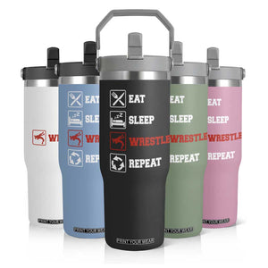 Eat Sleep Wrestle Repeat Flip Straw Tumbler Funny Wrestling Gym TS10 Print Your Wear
