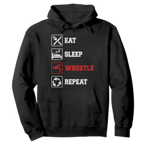 Eat Sleep Wrestle Repeat Hoodie Funny Wrestling Gym TS10 Black Print Your Wear