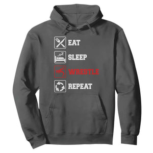 Eat Sleep Wrestle Repeat Hoodie Funny Wrestling Gym TS10 Dark Heather Print Your Wear