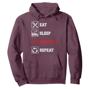 Eat Sleep Wrestle Repeat Hoodie Funny Wrestling Gym TS10 Maroon Print Your Wear