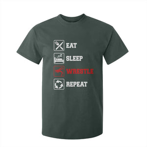 Eat Sleep Wrestle Repeat T Shirt For Kid Funny Wrestling Gym TS10 Dark Forest Green Print Your Wear