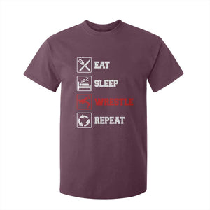 Eat Sleep Wrestle Repeat T Shirt For Kid Funny Wrestling Gym TS10 Maroon Print Your Wear