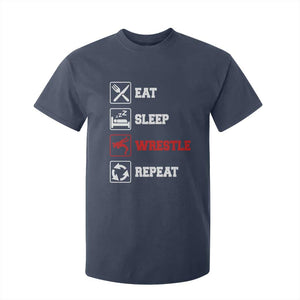 Eat Sleep Wrestle Repeat T Shirt For Kid Funny Wrestling Gym TS10 Navy Print Your Wear