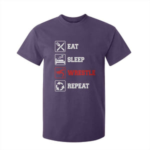 Eat Sleep Wrestle Repeat T Shirt For Kid Funny Wrestling Gym TS10 Purple Print Your Wear