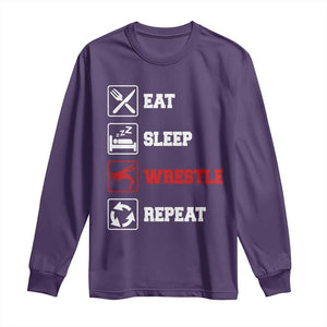 Eat Sleep Wrestle Repeat Long Sleeve Shirt Funny Wrestling Gym TS10 Purple Print Your Wear