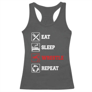 Eat Sleep Wrestle Repeat Racerback Tank Top Funny Wrestling Gym TS10 Dark Heather Print Your Wear