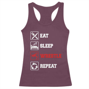 Eat Sleep Wrestle Repeat Racerback Tank Top Funny Wrestling Gym TS10 Maroon Print Your Wear