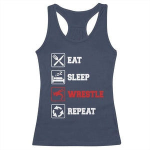 Eat Sleep Wrestle Repeat Racerback Tank Top Funny Wrestling Gym TS10 Navy Print Your Wear