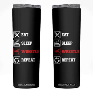 Eat Sleep Wrestle Repeat Skinny Tumbler Funny Wrestling Gym TS10 Black Print Your Wear