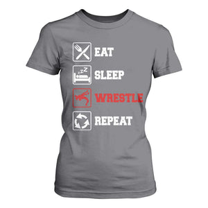 Eat Sleep Wrestle Repeat T Shirt For Women Funny Wrestling Gym TS10 Charcoal Print Your Wear