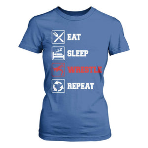 Eat Sleep Wrestle Repeat T Shirt For Women Funny Wrestling Gym TS10 Royal Blue Print Your Wear