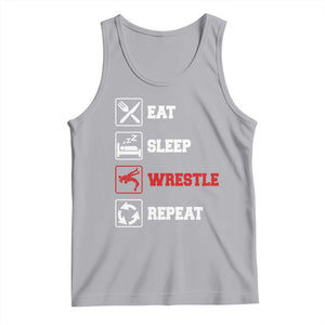 Eat Sleep Wrestle Repeat Tank Top Funny Wrestling Gym TS10 Athletic Heather Print Your Wear