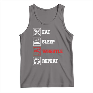 Eat Sleep Wrestle Repeat Tank Top Funny Wrestling Gym TS10 Deep Heather Print Your Wear