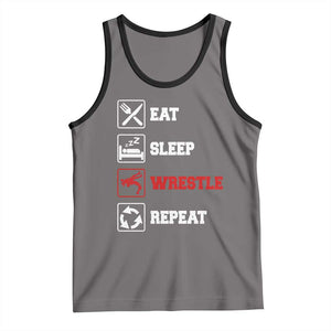 Eat Sleep Wrestle Repeat Tank Top Funny Wrestling Gym TS10 Deep Heather Black Print Your Wear