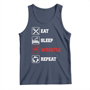 Eat Sleep Wrestle Repeat Tank Top Funny Wrestling Gym TS10 Navy Print Your Wear