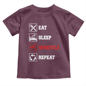 Eat Sleep Wrestle Repeat Toddler T Shirt Funny Wrestling Gym TS10 Maroon Print Your Wear