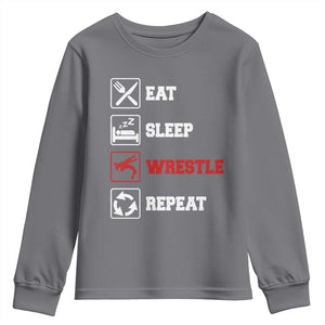 Eat Sleep Wrestle Repeat Youth Sweatshirt Funny Wrestling Gym TS10 Charcoal Print Your Wear