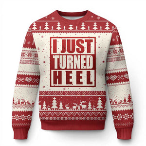 I Just Turned Heel Ugly Christmas Sweater Pro Wrestling Retro Distressed TS10 Beige Red Print Your Wear