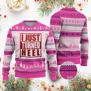 I Just Turned Heel Ugly Christmas Sweater Pro Wrestling Retro Distressed TS10 Hot Pink Print Your Wear