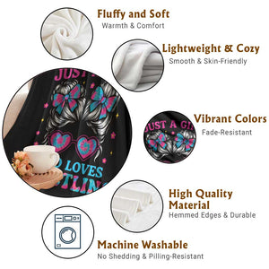 Just A Girl Who Loves Wrestling Throw Blanket Funny Wrestle Lover Wrestler Messy Bun TS10 Print Your Wear