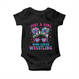 Just A Girl Who Loves Wrestling Baby Onesie Funny Wrestle Lover Wrestler Messy Bun TS10 Black Print Your Wear
