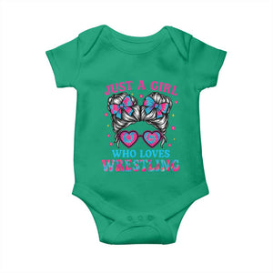 Just A Girl Who Loves Wrestling Baby Onesie Funny Wrestle Lover Wrestler Messy Bun TS10 Irish Green Print Your Wear