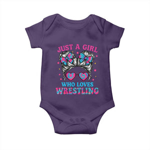 Just A Girl Who Loves Wrestling Baby Onesie Funny Wrestle Lover Wrestler Messy Bun TS10 Purple Print Your Wear