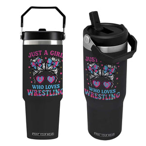 Just A Girl Who Loves Wrestling Flip Straw Tumbler Funny Wrestle Lover Wrestler Messy Bun TS10 One Size: 30 oz Black Print Your Wear