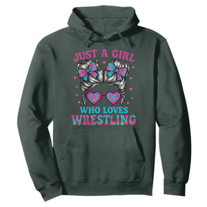 Just A Girl Who Loves Wrestling Hoodie Funny Wrestle Lover Wrestler Messy Bun TS10 Dark Forest Green Print Your Wear