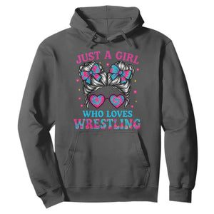 Just A Girl Who Loves Wrestling Hoodie Funny Wrestle Lover Wrestler Messy Bun TS10 Dark Heather Print Your Wear