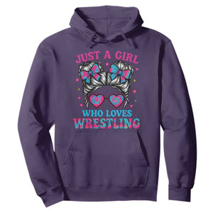 Just A Girl Who Loves Wrestling Hoodie Funny Wrestle Lover Wrestler Messy Bun TS10 Purple Print Your Wear