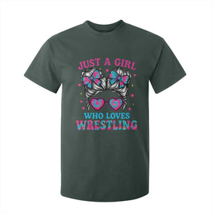 Just A Girl Who Loves Wrestling T Shirt For Kid Funny Wrestle Lover Wrestler Messy Bun TS10 Dark Forest Green Print Your Wear