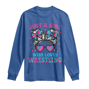Just A Girl Who Loves Wrestling Long Sleeve Shirt Funny Wrestle Lover Wrestler Messy Bun TS10 Royal Blue Print Your Wear