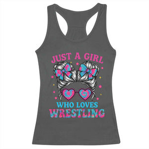 Just A Girl Who Loves Wrestling Racerback Tank Top Funny Wrestle Lover Wrestler Messy Bun TS10 Dark Heather Print Your Wear