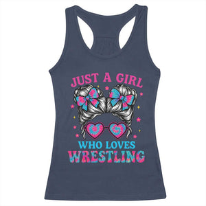 Just A Girl Who Loves Wrestling Racerback Tank Top Funny Wrestle Lover Wrestler Messy Bun TS10 Navy Print Your Wear