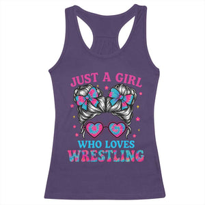 Just A Girl Who Loves Wrestling Racerback Tank Top Funny Wrestle Lover Wrestler Messy Bun TS10 Purple Print Your Wear