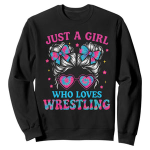 Just A Girl Who Loves Wrestling Sweatshirt Funny Wrestle Lover Wrestler Messy Bun TS10 Black Print Your Wear