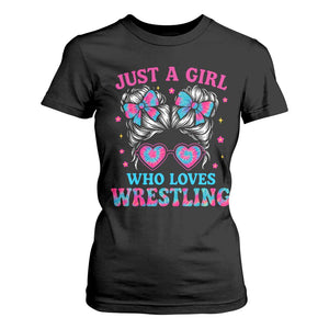 Just A Girl Who Loves Wrestling T Shirt For Women Funny Wrestle Lover Wrestler Messy Bun TS10 Black Print Your Wear