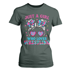 Just A Girl Who Loves Wrestling T Shirt For Women Funny Wrestle Lover Wrestler Messy Bun TS10 Dark Forest Green Print Your Wear