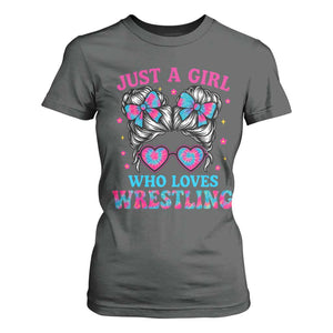 Just A Girl Who Loves Wrestling T Shirt For Women Funny Wrestle Lover Wrestler Messy Bun TS10 Dark Heather Print Your Wear