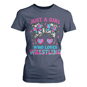 Just A Girl Who Loves Wrestling T Shirt For Women Funny Wrestle Lover Wrestler Messy Bun TS10 Navy Print Your Wear