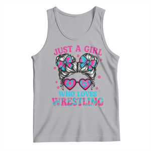 Just A Girl Who Loves Wrestling Tank Top Funny Wrestle Lover Wrestler Messy Bun TS10 Athletic Heather Print Your Wear