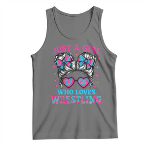 Just A Girl Who Loves Wrestling Tank Top Funny Wrestle Lover Wrestler Messy Bun TS10 Black Heather Print Your Wear