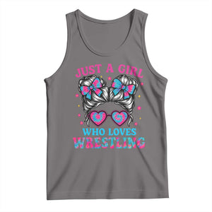Just A Girl Who Loves Wrestling Tank Top Funny Wrestle Lover Wrestler Messy Bun TS10 Deep Heather Print Your Wear