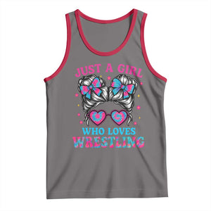 Just A Girl Who Loves Wrestling Tank Top Funny Wrestle Lover Wrestler Messy Bun TS10 Deep Heather Red Print Your Wear