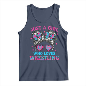 Just A Girl Who Loves Wrestling Tank Top Funny Wrestle Lover Wrestler Messy Bun TS10 Navy Print Your Wear