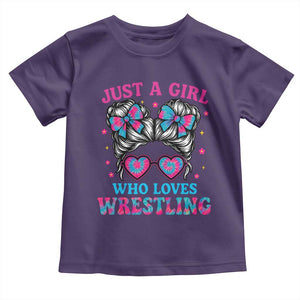 Just A Girl Who Loves Wrestling Toddler T Shirt Funny Wrestle Lover Wrestler Messy Bun TS10 Purple Print Your Wear