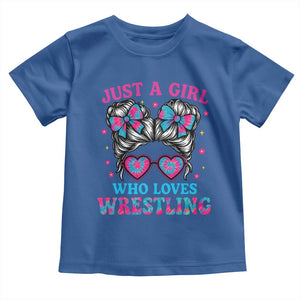 Just A Girl Who Loves Wrestling Toddler T Shirt Funny Wrestle Lover Wrestler Messy Bun TS10 Royal Blue Print Your Wear